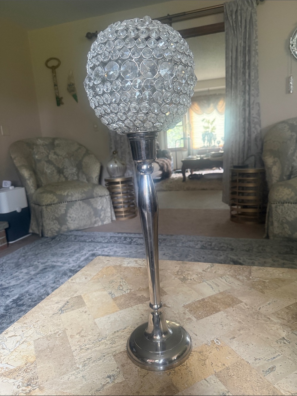 Crystal Globe Candle Holder in Silver Finish